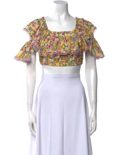 Pre-owned Charo Ruiz Floral Print Square Neckline Crop Top In Yellow