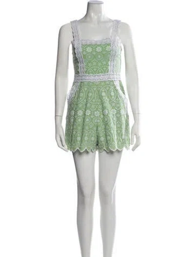 Pre-owned Charo Ruiz Floral Print Square Neckline Romper In Green