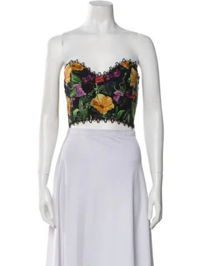 Pre-owned Charo Ruiz Floral Print Strapless Crop Top In Blue