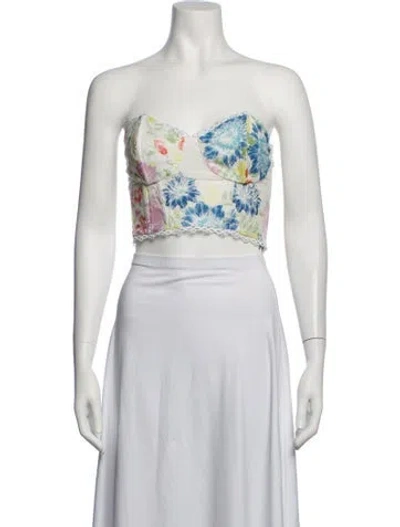 Pre-owned Charo Ruiz Floral Print Strapless Crop Top In Blue/white