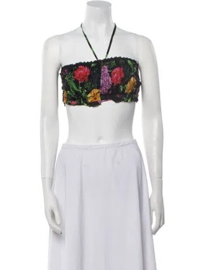 Pre-owned Charo Ruiz Floral Print Strapless Crop Top W/ Tags In Black