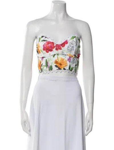 Pre-owned Charo Ruiz Floral Print Strapless Crop Top W/ Tags In White