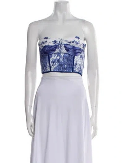 Pre-owned Charo Ruiz Floral Print Strapless Crop Top W/ Tags In White