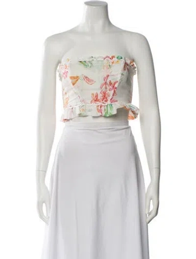 Pre-owned Charo Ruiz Floral Print Strapless Crop Top In White