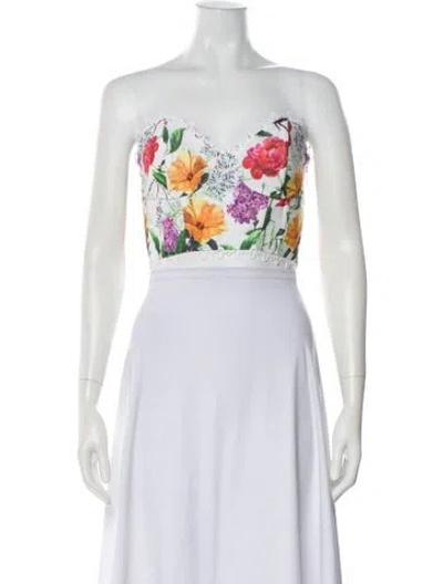 Pre-owned Charo Ruiz Floral Print Strapless Crop Top In White