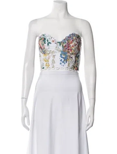 Pre-owned Charo Ruiz Floral Print Strapless Crop Top In White