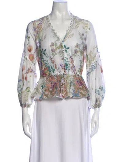 Pre-owned Charo Ruiz Floral Print V-neck Blouse In White