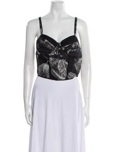 Pre-owned Charo Ruiz Floral Print V-neck Crop Top W/ Tags In Black