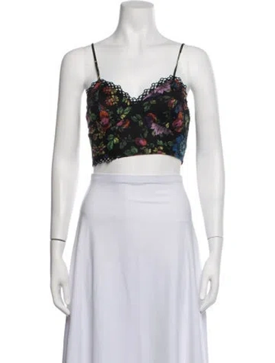 Pre-owned Charo Ruiz Floral Print V-neck Crop Top In White
