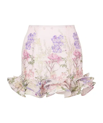 Charo Ruiz Floral Ruffled Cotton-blend Mini Skirt In White
