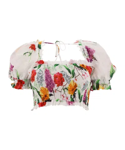 Charo Ruiz Floralprint Cottonblend Poplin Top In White