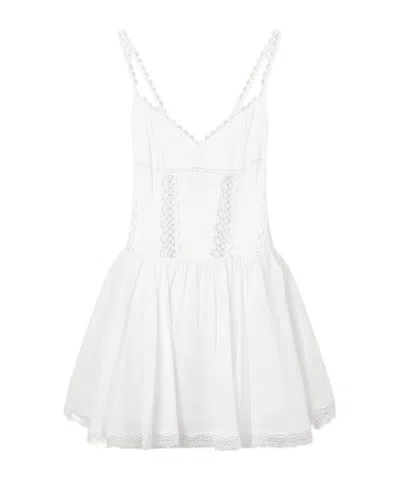 Charo Ruiz Gardenia Lace-trimmed Cotton-blend Poplin Mini Dress In White
