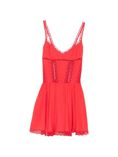 Charo Ruiz Gardenia Lace-trim Flared Mini Dress In Red