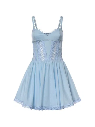 Charo Ruiz Gardenia Lace-trim Pleated Mini Dress In Blue