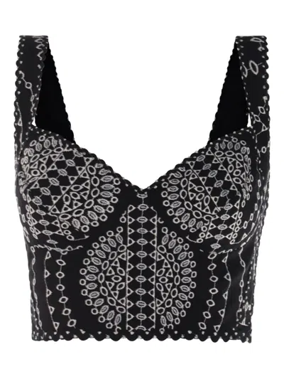 Charo Ruiz Goldie Scalloped-hem Embroidered Crop Top In Black
