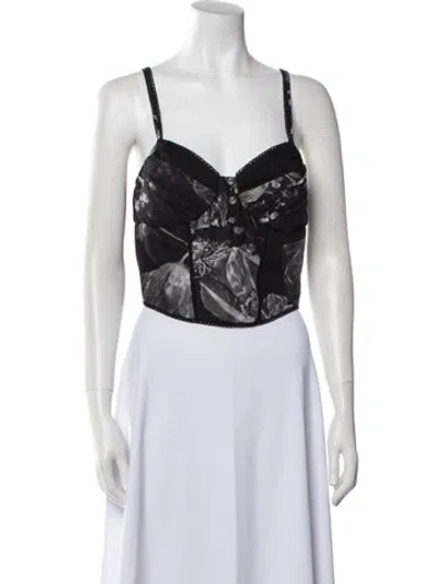 Pre-owned Charo Ruiz Graphic Print Square Neckline Crop Top In Black