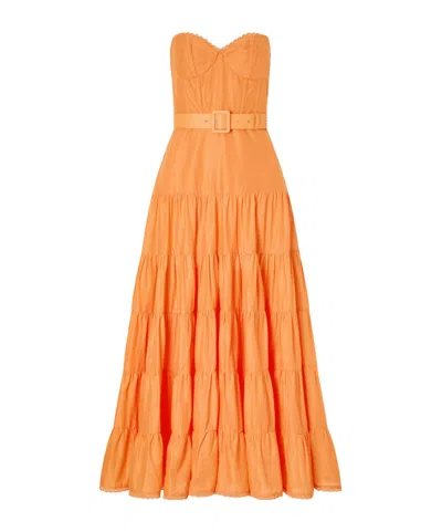 Charo Ruiz Danny Guipure Lace-trimmed Cotton-blend Voile Midi Dress In Orange