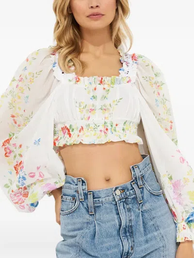 Charo Ruiz Hince Floral Square-neck Top In White