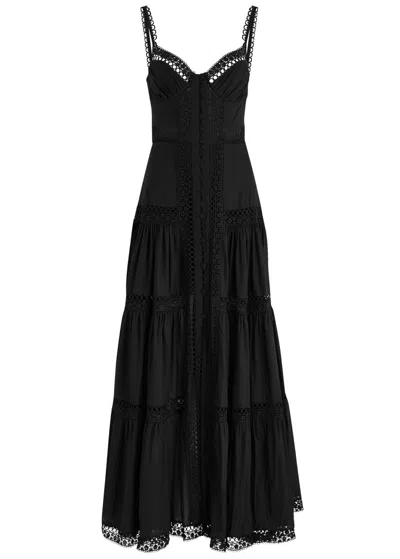 Charo Ruiz Ibiza Ardele Lace-panelled Cotton-blend Maxi Dress In Black