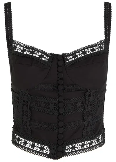 Charo Ruiz Ibiza Breth Lace-embellished Cotton-blend Crop Top