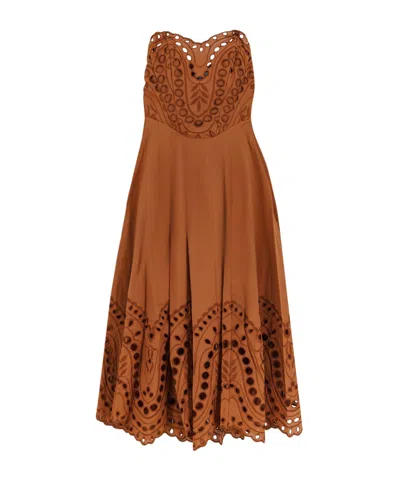 Charo Ruiz Broderie-anglaise Strapless Midi Dress In Brown
