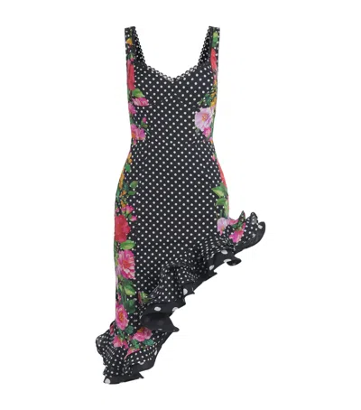 Charo Ruiz Ibiza Floral Polka-dot Asymmetric Almara Mini Dress In Black