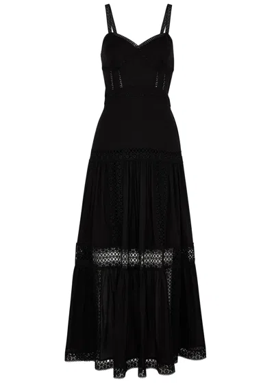 Charo Ruiz Ibiza Giogia Lace-trimmed Cotton-blend Maxi Dress In Black