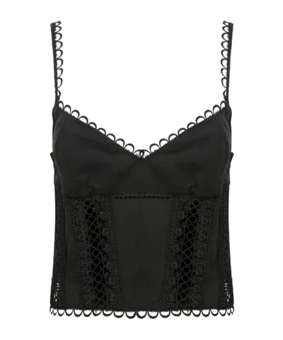 Charo Ruiz Ibiza Lace Panel Smocked Top In Black