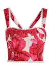 Charo Ruiz Ibiza Liv Floral-print Cropped Cotton-blend Top In White And Red