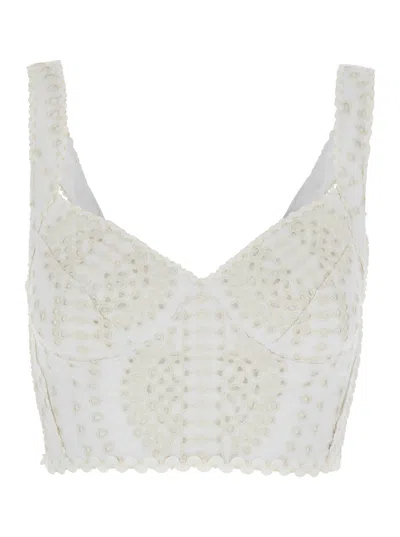Charo Ruiz Ibiza Perforated Cotton-linen Blend Tank Top In White