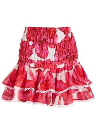 Charo Ruiz Ibiza Pinel Floral-print Cotton-blend Mini Skirt In White And Red