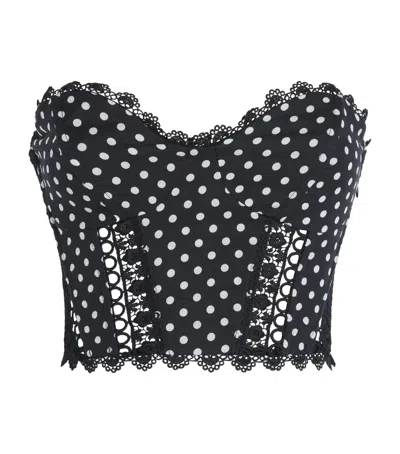 Charo Ruiz Fiare Cropped Embroidered Polka-dot Cotton-blend Top In Multi