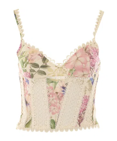 Charo Ruiz Floral-print Lace-trim Top In Pink