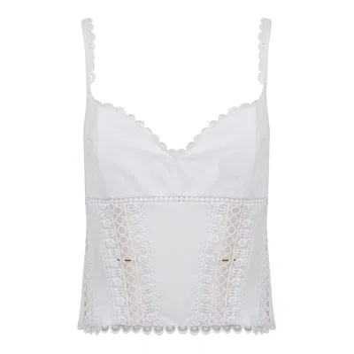 Charo Ruiz Ibiza Smocked Lace Trim Top In White