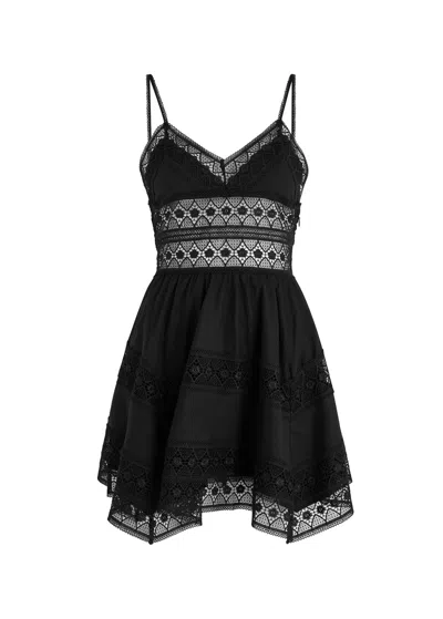 Charo Ruiz Ibiza Syilvie Lace-panelled Cotton-blend Mini Dress In Black