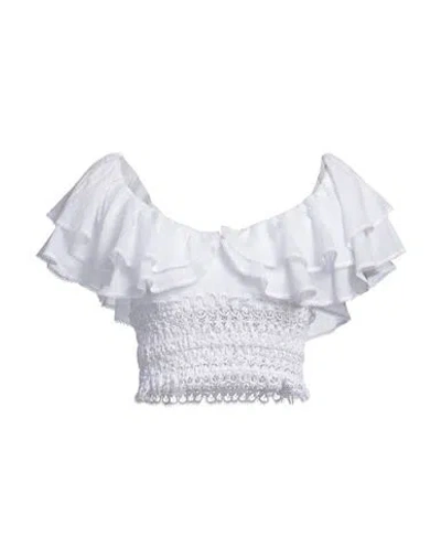 Charo Ruiz Ibiza Woman Top White Size S Cotton, Polyester In Brown