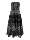 Charo Ruiz Iris Black Long Dress With All-over Embroideries And Ruffled Skirt In Cotton And Linen Blend Woman