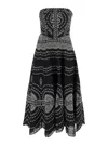 Charo Ruiz Iris Black Long Dress With All-over Embroideries And Ruffled Skirt In Cotton And Linen Blend Woman