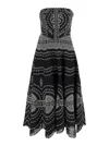 Charo Ruiz Iris Black Long Dress With All-over Embroideries And Ruffled Skirt In Cotton And Linen Blend Woman