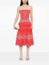 Charo Ruiz Iris Embroidered Cotton Midi Dress In Red