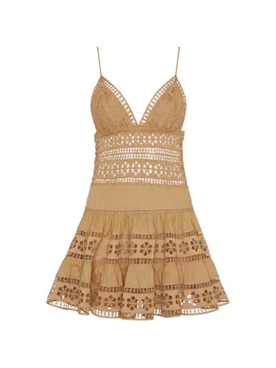 Charo Ruiz Isca Lace-trimmed Tiered Mini Dress In Neutral