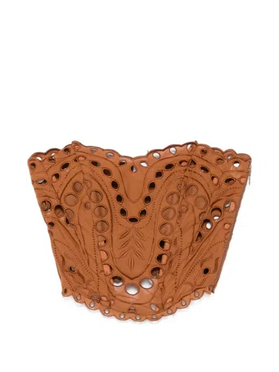 Charo Ruiz Kai Embroidered Strapless Top In Brown