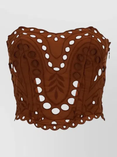 Charo Ruiz Kai Strapless Top Cutout Smocked Design In Brown
