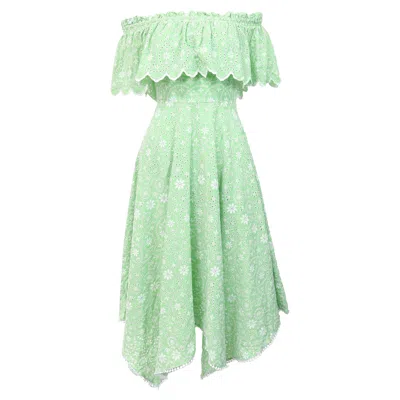 Charo Ruiz Khadi Off-shoulder Midi Dress In Green Cotton