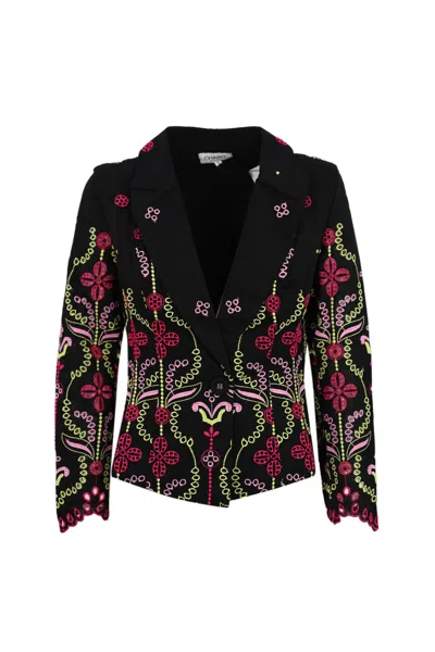 Charo Ruiz Kira Jacket In Cotton And Linen In Black, Pink, Red