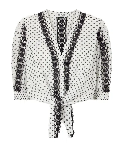 Charo Ruiz Olivar Knotted Guipure Lace-trimmed Polka-dot Cotton-blend Voile Blouse In Multi