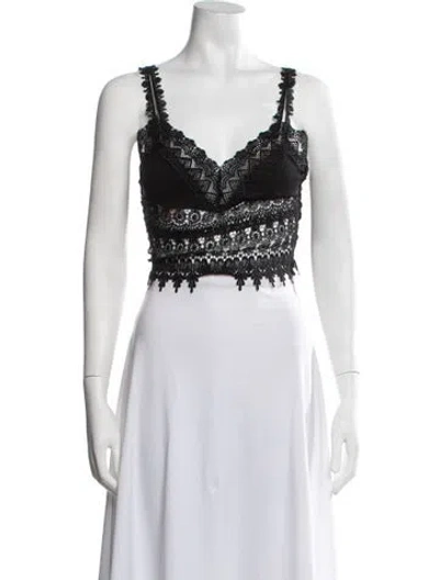 Pre-owned Charo Ruiz Lace Lace Pattern Crop Top In Black