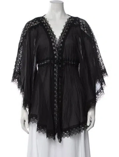 Pre-owned Charo Ruiz Lace Pattern Crochet Trim Cover-up In Black