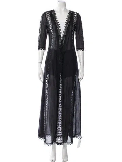 Pre-owned Charo Ruiz Lace Pattern Crochet Trim Robe In Black