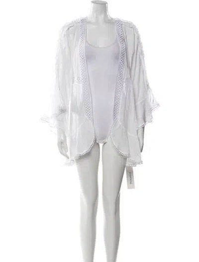 Pre-owned Charo Ruiz Lace Pattern Embroidered Accent Cover-up In White